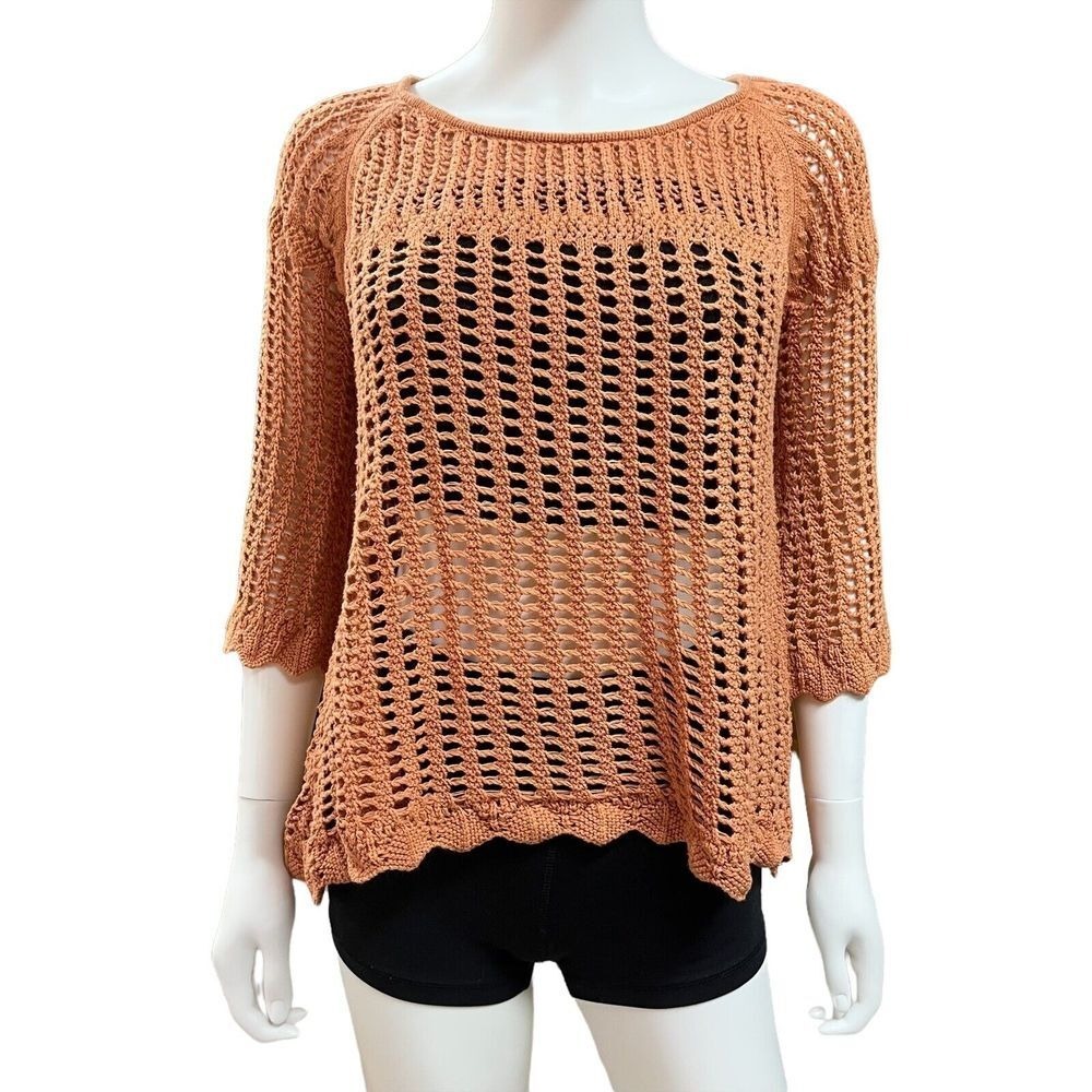 Simply Noelle Tops Womens Size S/M 8-10 Open Weave 3/4 sleeve Crochet Top‎